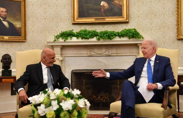 President of Afghanistan Ashraf Ghani meets with US President Joe Biden in Washington, on June 25, 2021. (Nicholas Kamm/AFP via Getty Images)