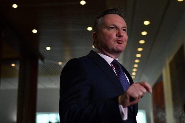 Australia's Shadow Minister for Climate Change and Energy Chris Bowen speaks to media during a press conference in the Mural Hall at Parliament House in Canberra, Australia, on June 23, 2021. (Sam Mooy/Getty Images)
