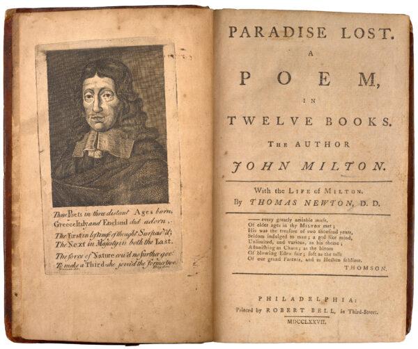 “Paradise Lost: A Poem, in Twelve Books,” first published in 1667, by John Milton. The first American edition, 1777, with the life of Milton by Thomas Newton, D.D. Morgan Library. (Public Domain)