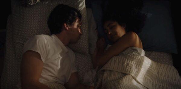 The film has top-down shots of the Patersons in bed every morning. Adam Driver (L) and Golshifteh Farahani in “Paterson.” (Amazon Studios)