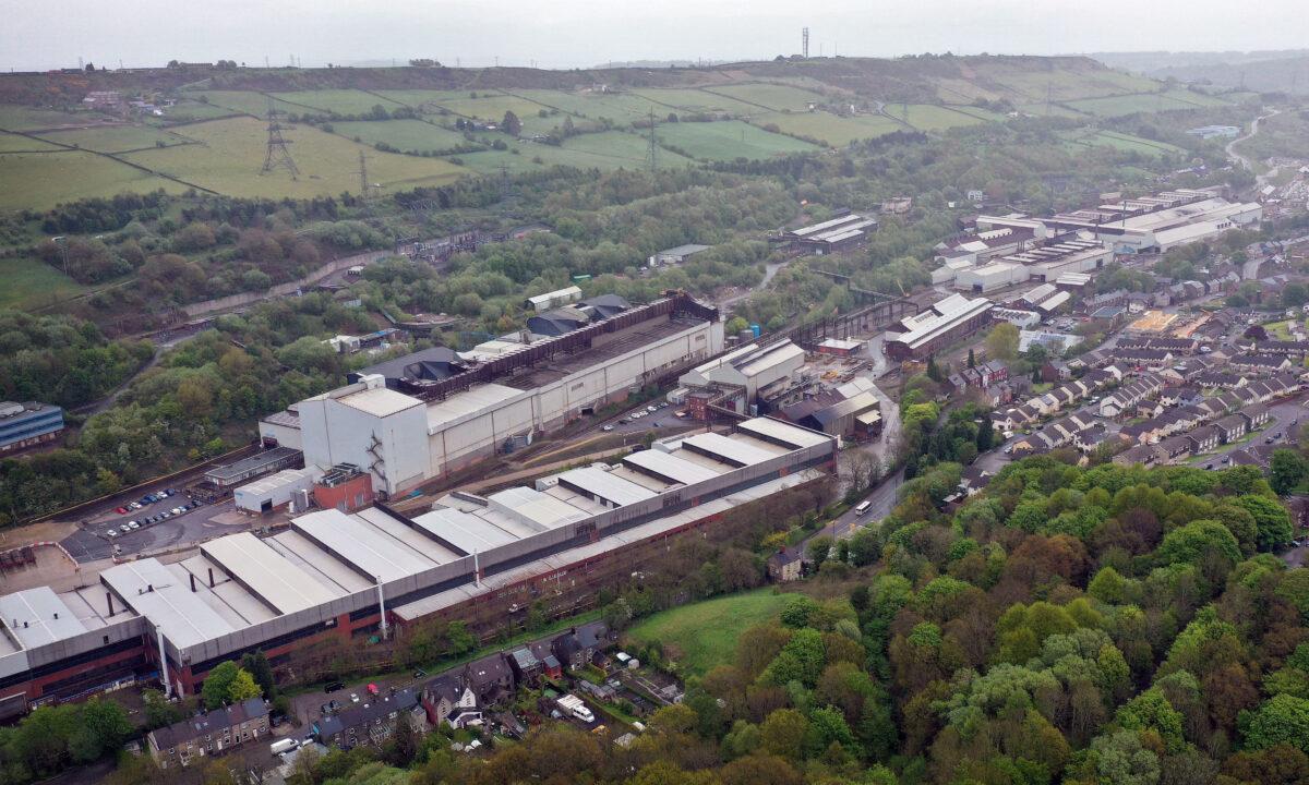An aerial view shows Liberty Steel's Stocksbridge steel plant in Stocksbridge, northern England, on May 26, 2021. (Paul Ellis/AFP via Getty Images)