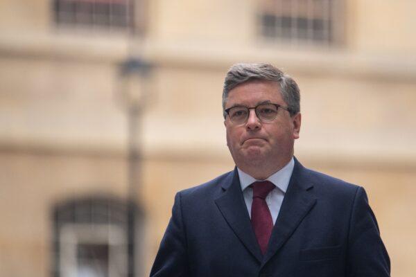 Justice Secretary Robert Buckland arrives at BBC Broadcasting House in London, to appear on "The Andrew Marr Show," on June 20, 2021. (Dominic Lipinski/PA)