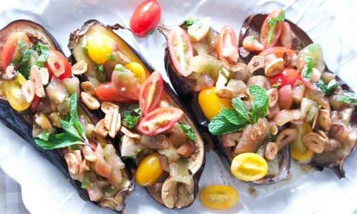Roasted Eggplants With Tomato and Mint