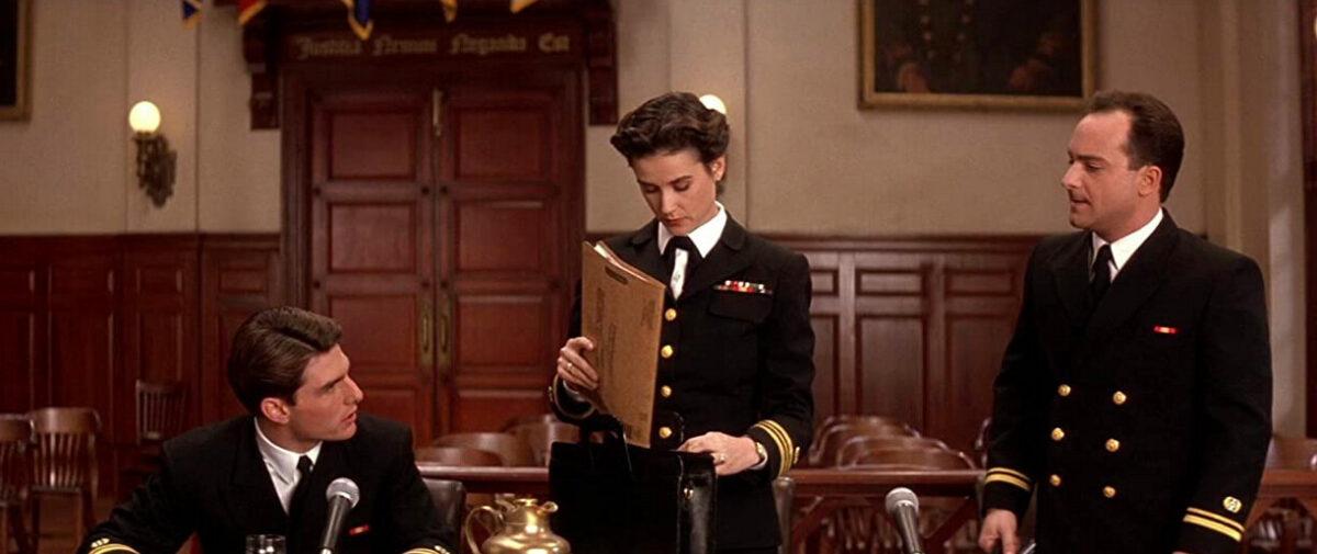 (L–R) Tom Cruise, Demi Moore, and Kevin Pollak in “A Few Good Men.” (Columbia Pictures)