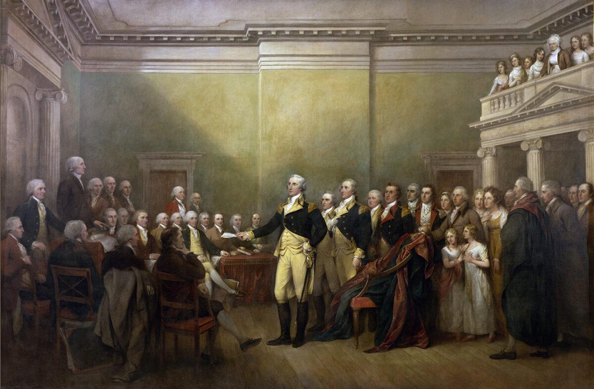 John Trumbull "General George Washington Resigning His Commission" circa 1824. Oil on canvas. United States Capitol Rotunda, Washington, D.C.