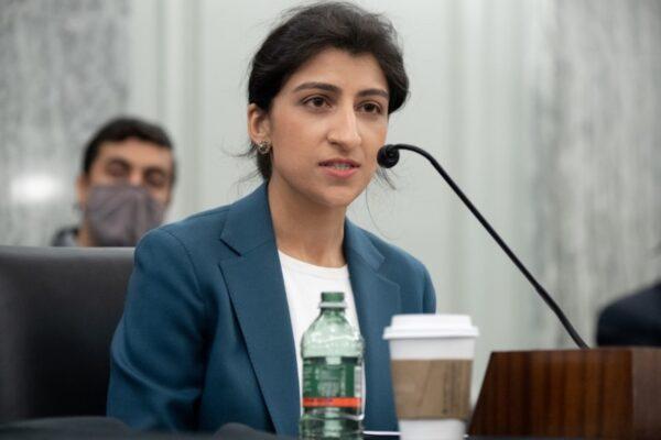 Lina Khan, then-nominee for commissioner of the Federal Trade Commission (FTC), speaks at her confirmation hearing on Capitol Hill in Washington, on April 21, 2021. (Saul Loeb/Pool via REUTERS)