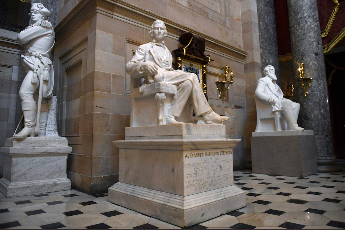 A statue of Alexander Hamilton Stephens of Georgia is on display in Statuary Hall on Capitol Hill in Washington, on June 11, 2020. (Susan Walsh/AP Photo)