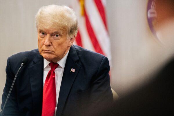Former President Donald Trump attends a border security briefing to discuss further plans in securing the southern border wall in Weslaco, Texas, on June 30, 2021. (Brandon Bell/Getty Images)