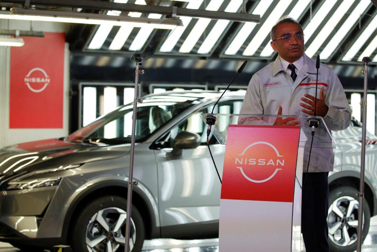 Ashwani Gupta, Nissan's chief operating officer, speaks during a news conference at Nissan's Sunderland plant in Britain, on July 1, 2021. (Phil Noble/Reuters)