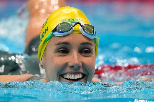 Emma Mckeon, of Australia, smiles after winning the gold medal in a women's 50-meter freestyle final at the 2020 Summer Olympics in Tokyo, Japan, on Aug. 1, 2021. (David Goldman/AP Photo)