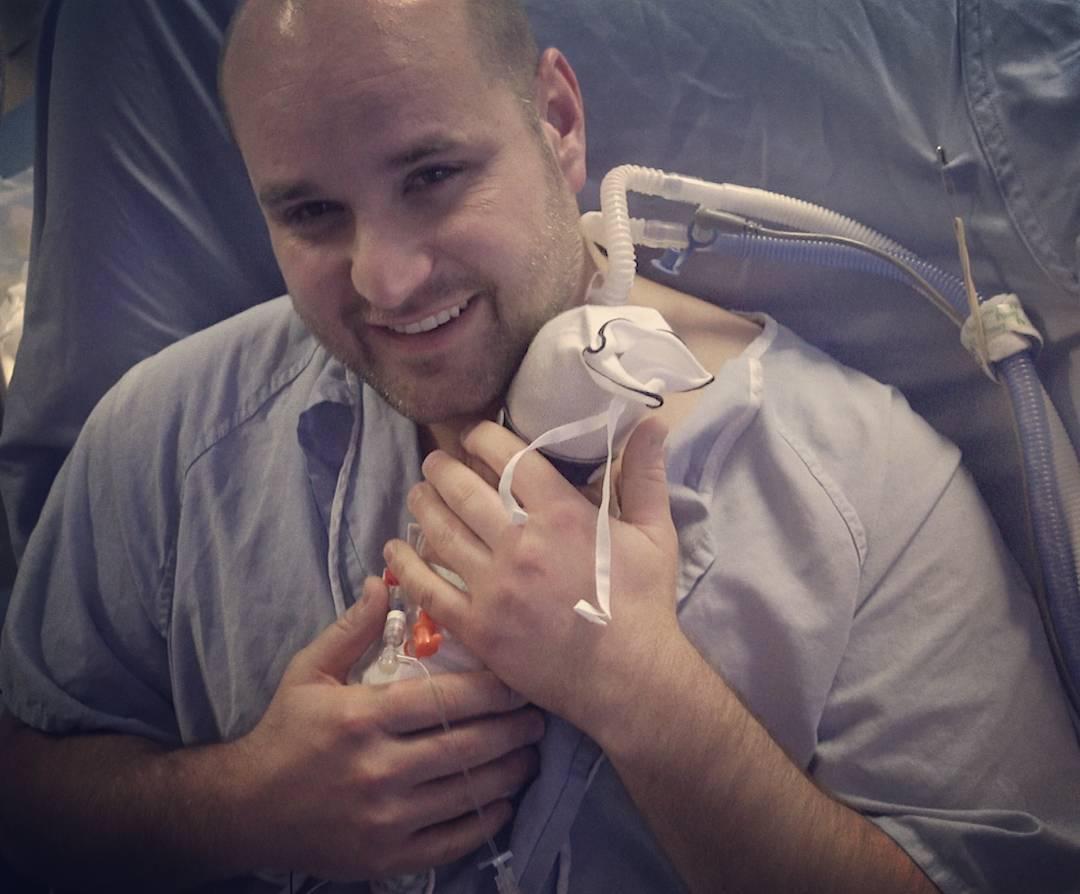 Rob Beare holding his newborn daughter for the first time. (Courtesy of <a href="https://www.instagram.com/robbeare/">Rob</a> and <a href="https://www.instagram.com/chantal_beare/">Chantal</a> Beare)