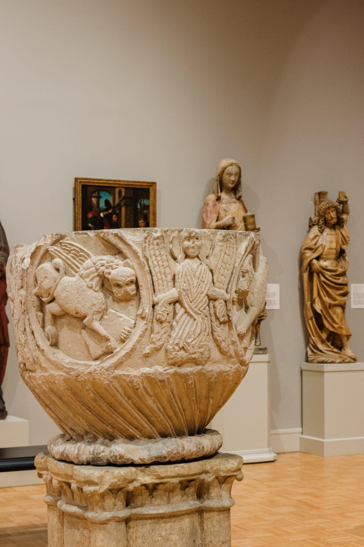 A 12th-century Italian baptismal font at the Memorial Art Gallery in Rochester, N.Y. (Dennis Lennox)