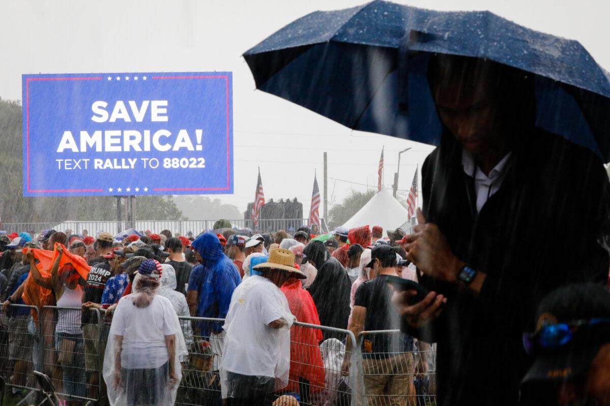 People wait for former President Donald Trump to speak at a rally in Sarasota, Fla., on July 3, 2021. (Eva Marie Uzcategui/Getty Images)