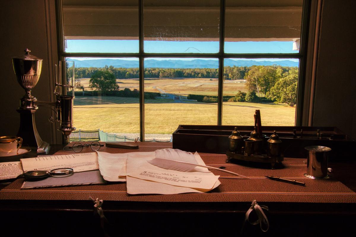 A view of the countryside from a desk in the main house at Montpelier, the family home of James Madison. (Courtesy of Montpelier Foundation)