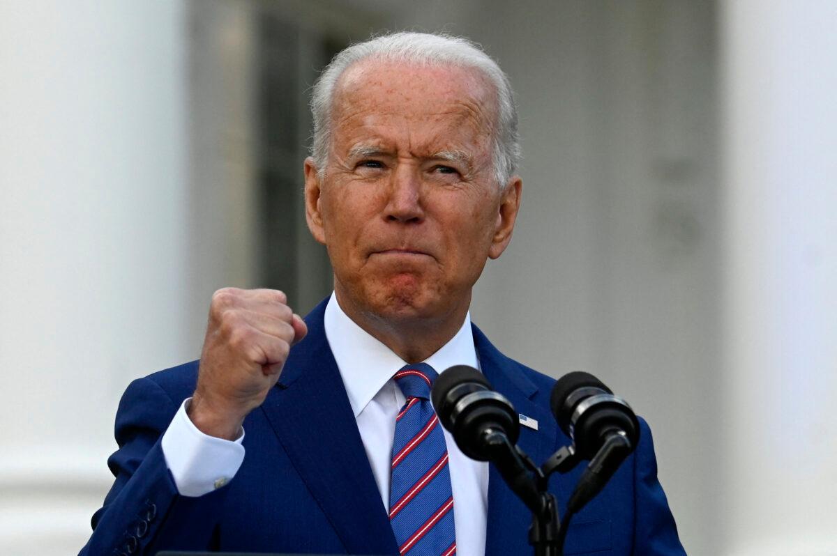 President Joe Biden speaks during Independence Day celebrations on the South Lawn of the White House, on July 4, 2021. (Andrew Caballero-Reynolds/AFP via Getty Images)