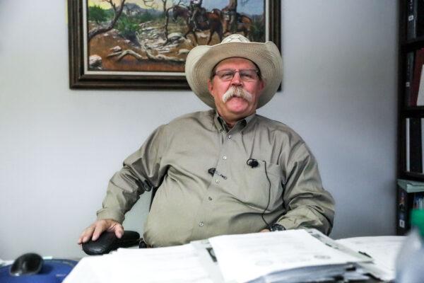 Kinney County Sheriff Brad Coe in his office in Brackettville, Texas, on May 23, 2021. (Charlotte Cuthbertson/The Epoch Times)