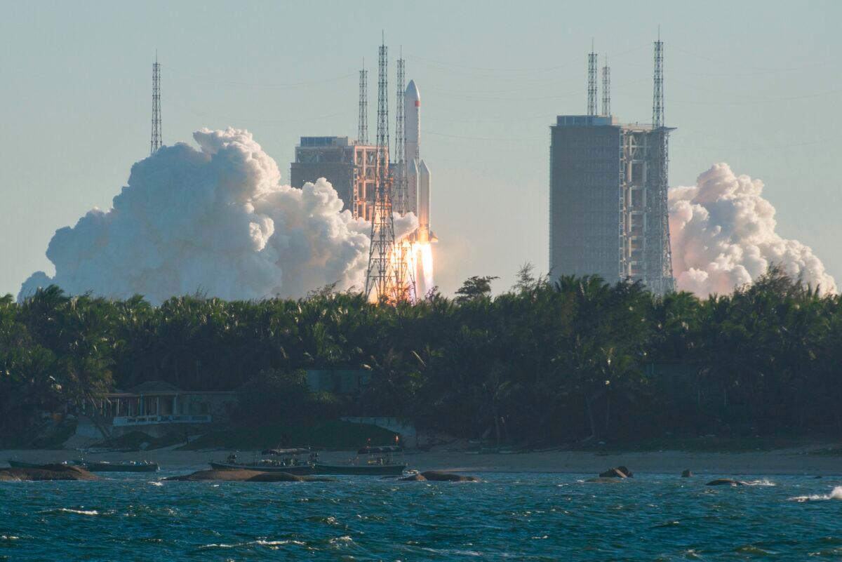 A Long March 5B rocket lifts off from the Wenchang launch site on China's southern Hainan island on May 5, 2020. (STR/AFP via Getty Images)