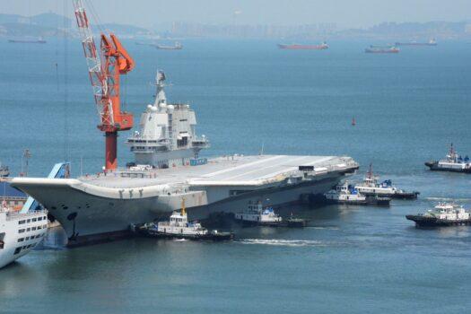 China’s first domestically manufactured aircraft carrier, known as "Type 001A" or “Shandong,” returns to port in Dalian in China’s northeastern Liaoning Province after its first sea trial on May 18, 2018. (AFP via Getty Images)