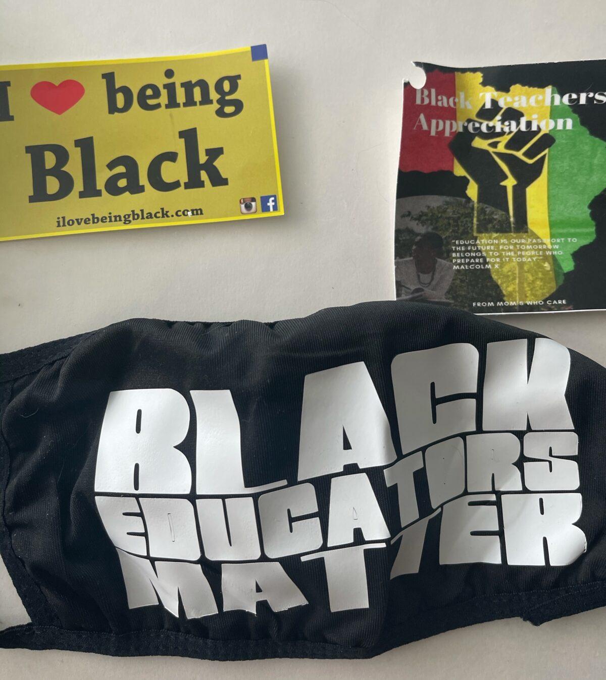 Kali Fontanilla, a former teacher at Rancho San Juan High School in Salinas, Calif., was given a gift from the school district, which included a "Black Educators Matter" mask. (Courtesy Kali Fontanilla)