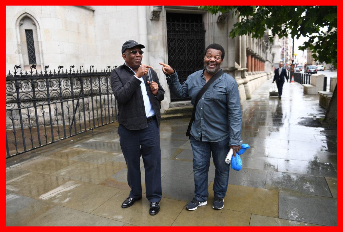 Paul Green (left) and Cleveland Davidson outside the Royal Courts of Justice in London. July 6, 2021. (Stefan Rousseau/PA)