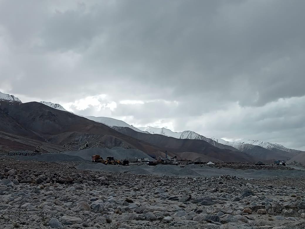 A road construction material site between Lakung and Maan village on June 22, 2021. India has sped up the development of infrastructure on its border with China in Ladakh in the past few years. (Venus Upadhayaya/The Epoch Times)
