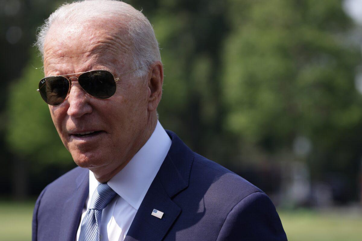 President Joe Biden speaks to members of the press prior to a Marine One departure from the South Lawn of the White House in Washington on July 7, 2021. (Alex Wong/Getty Images)