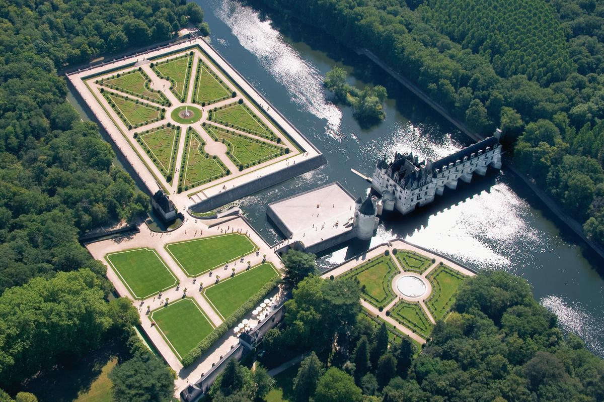 An aerial view of Château de Chenonceau bridging the Cher River. (Marc Jauneaud/Château de Chenonceau)