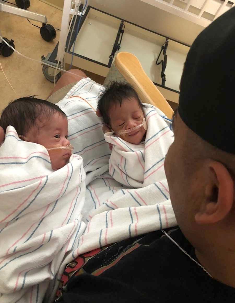 Talmage with two of the triplet babies. (Courtesy of <a href="https://www.instagram.com/the_taala_girls/">Christine Taala</a>)