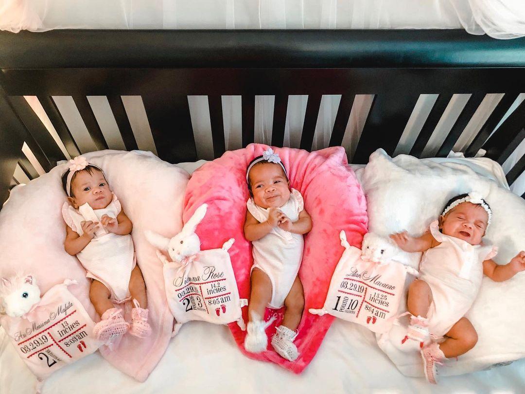 Christine and Talmage's triplet baby girls in July 2019. (Courtesy of <a href="https://www.instagram.com/the_taala_girls/">Christine Taala</a>)