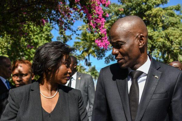 The late president of Haiti Jovenel Moise (R) arrives with the first lady Martine Moise (L) for the official ceremony of Haiti's 10th earthquake anniversary in Port-au-Prince, on Jan. 12, 2020. (Chandan Khann/AFP via Getty Images)