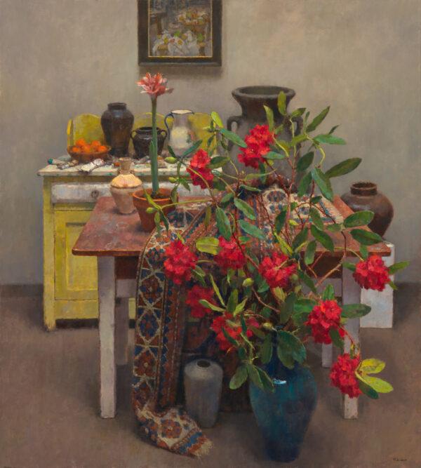 “Red Rhododendron,” 2020, by American painter Jim McVicker. Oil on linen; 60 inches by 54 inches. Recipient of the Still Life Award (third place) at the “15th International ARC Salon Exhibition (2020–2021).” (Courtesy of ARC)