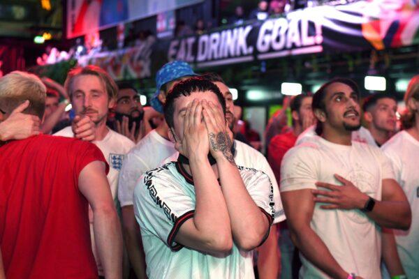 England fans at Boxpark Croydon in London on July 11, 2021. (Ashley Western/PA)