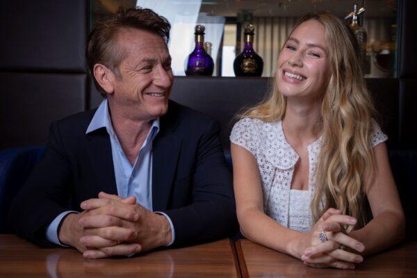 Sean Penn and Dylan Frances Penn poses for portrait photographs for the film 'Flag Day', at the 74th international film festival, Cannes, southern France, on July 10, 2021. (Vianney Le Caer/Invision/AP)