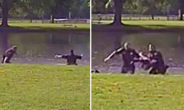Incredible Dashcam Footage Shows Police Finding Missing Boy in Pond, Leaping In, Saving His Life