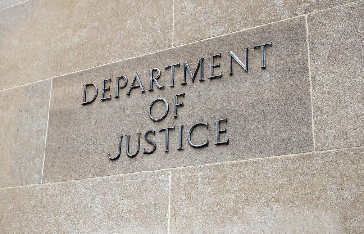 The U.S. Department of Justice is seen in Washington on June 11, 2021. (Kevin Dietsch/Getty Images)