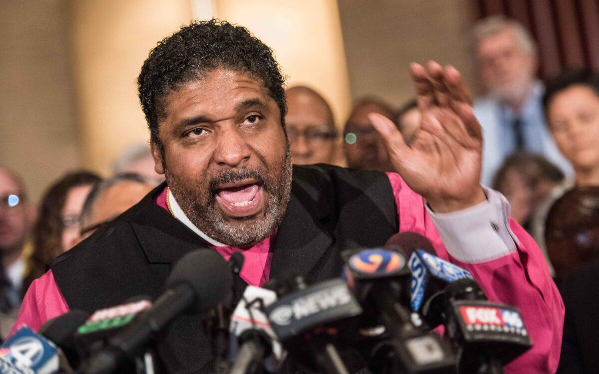 Rev. William Barber II addresses the media during a press conference in Charlotte, N.C., on Sept. 22, 2016. (Sean Rayford/Getty Images)