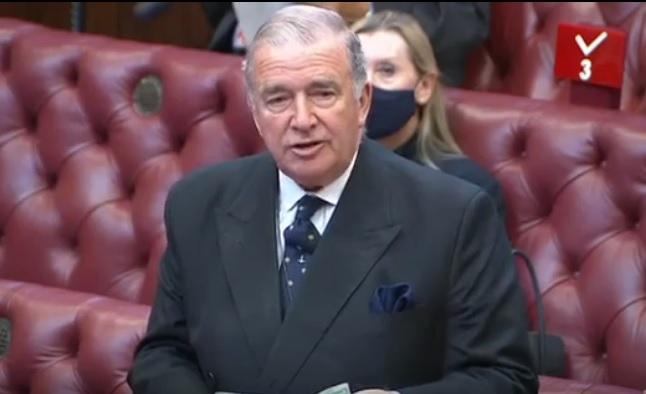 Lord Alan West speaks in a debate in the House of Commons, questioning Chinese Hikvision equipment installed in the UK and the CCTV cameras in the Parliament Estate on June 29, 2021. (Screenshot/ UK Parliament)