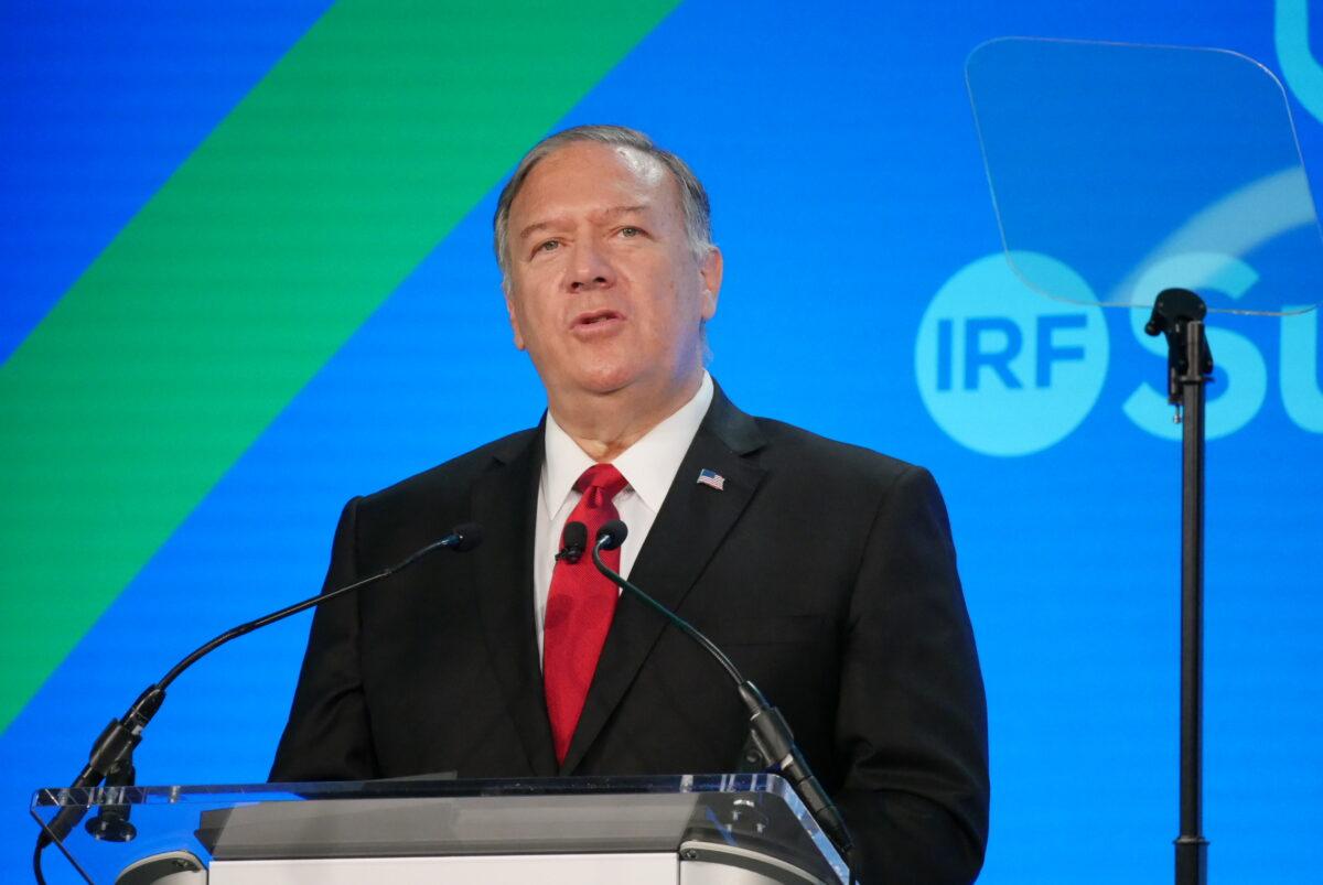 Former Secretary of State Mike Pompeo speaks at the International Religious Freedom Summit in Washington on July 14. (Sherry Dong/The Epoch Times)