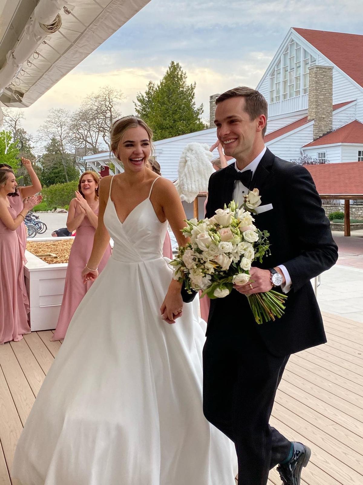 Jake and Elizabeth arriving at their relocated wedding reception. (Courtesy of Susan Weatherhead via <a href="https://www.facebook.com/jake.landuyt">Jake Landuyt</a>)