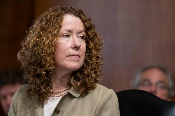 Tracy Stone-Manning listens during a confirmation hearing for her to be the director of the Bureau of Land Management, during a hearing of the Senate Energy and National Resources Committee on Capitol Hill, in Washington, on June 8, 2021. (Alex Brandon/AP Photo)