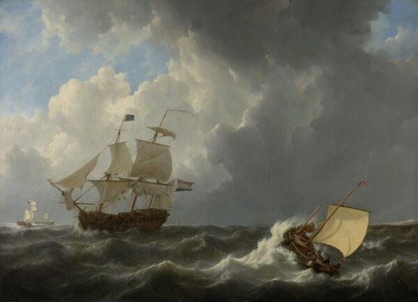 “Ships in a Turbulent Sea,” 1826, by Johannes Christiaan Schotel. Oil on canvas. Rijksmuseum. (Public Domain)