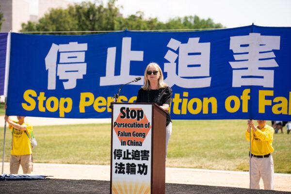 Nina Shea, a senior fellow and director of the Center for Religious Freedom at the Hudson Institute, speaks at a rally marking the 22nd anniversary of the start of the Chinese regime’s persecution of Falun Gong, on Capitol Hill in Washington on July 16, 2021. (Larry Dye/The Epoch Times)