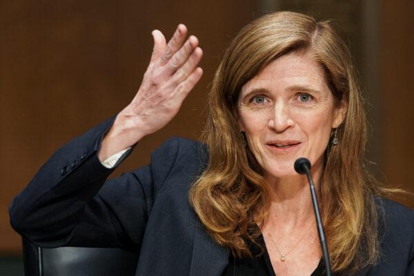 Samantha Power, nominee for administrator of the U.S. Agency for International Development, testifies at her confirmation hearing before the Senate Foreign Relations Committee on Capitol Hill in Washington on March 23, 2021. (Greg Nash-Pool/Getty Images)