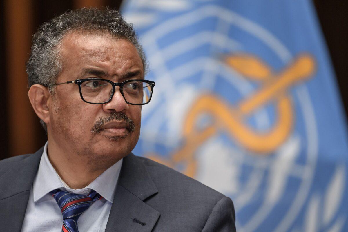 World Health Organization (WHO) Director-General Tedros Adhanom Ghebreyesus attends a press conference organized by the Geneva Association of United Nations Correspondents (ACANU) amid the COVID-19 outbreak at the WHO headquarters in Geneva, on July 3, 2020. (Fabrice Coffrini/AFP via Getty Images)