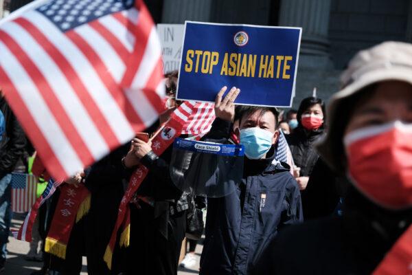 People participate in a protest to demand an end to anti-Asian violence in New York City, on April 4, 2021. (Spencer Platt/Getty Images)