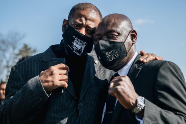 (L–R) Minnesota state Rep. John Thompson and attorney Benjamin Crump pose for a portrait during funeral services for Daunte Wright in Minneapolis, Minn., on April 22, 2021. (Brandon Bell/Getty Images)