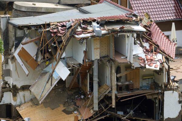 Houses in the Ahr valley in the Walporzheim district are destroyed after extreme weather in Bad Neuenahr-Ahrweiler, Germany, on July 15, 2021. (Thomas Frey/dpa via AP)