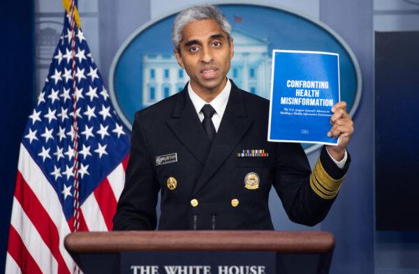 Surgeon General Dr. Vivek H. Murthy speaks during a press briefing in the Brady Briefing Room of the White House in Washington on July 15, 2021. (Saul Loeb/AFP via Getty Images)