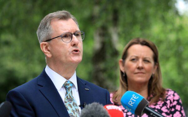 Newly-elected DUP leader designate Sir Jeffrey Donaldson speaks to the media after the DUP Electoral College endorsed him as the party's new leader on June 26, 2021. (PA Media)