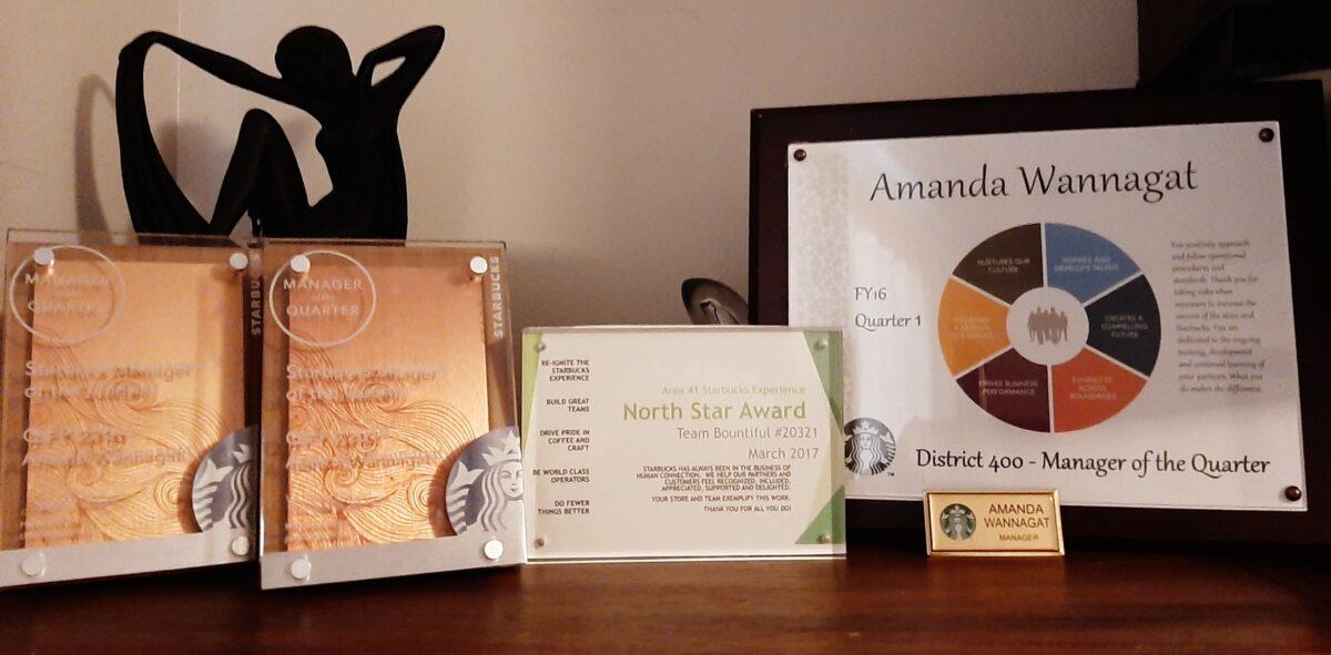 Awards granted to former Starbucks store manager Amanda Wannagat. (Amanda Wannagat)